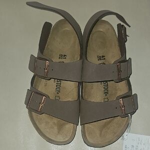Birkenstock Brown Sandals with Adjustable Straps and Contoured Footbed
